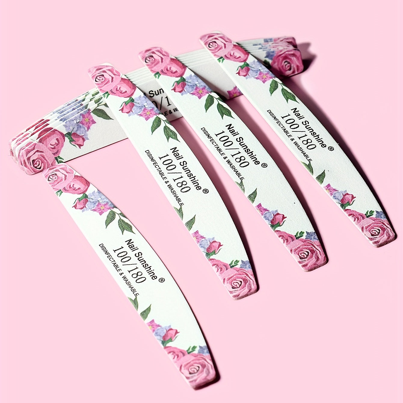10pcs Rose Half- Nail File Set - Elegant Floral Design, Non-Replaceable Sandblasted Surface, Fine Grit for Smooth Nail Polish Application, For Toenail& Foot Clean