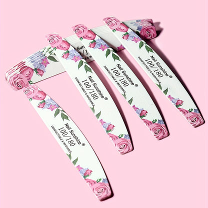10pcs Rose Half- Nail File Set - Elegant Floral Design, Non-Replaceable Sandblasted Surface, Fine Grit for Smooth Nail Polish Application, For Toenail& Foot Clean