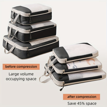 3 Set Travel Compression Packing Cubes - Luggage Organizers for Carry on Suitcases - Travel Essentials