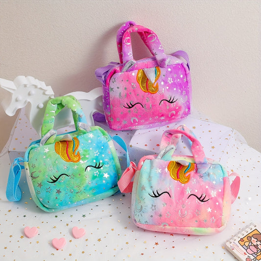 Cute Unicorn Girl Shoulder Crossbody Bag | Corduroy Material, Casual Style, Foldable, Lightweight, Zipper Closure, Lining, Adjustable Strap, For Teenager
