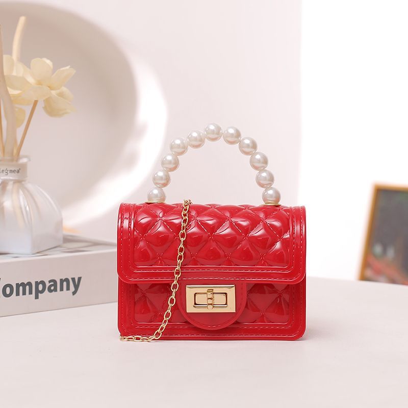 Chanel style new children's diamond chain single shoulder fashion messenger women's bag jelly pearl trend versatile small square bag