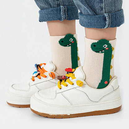 5-Pack All-Season Children's Socks, Spring/Autumn Cartoon Neck Dragon Dinosaur Mid-Calf Socks for Boys and Girls, Baby Socks