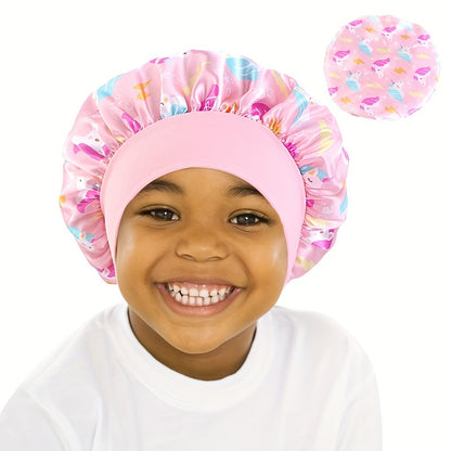Unicorn Cartoon Printed Youngsters's Satin Cap, Hair Care Cap