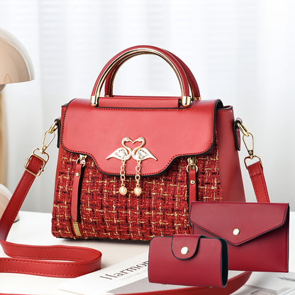 New Stylish Three-Piece Set Bag with Trendy Prints for Women, Casual Handbag