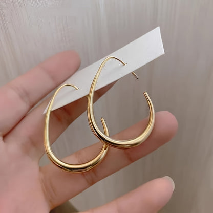 Fashionable European And American Geometric Plain Water Drop Ear Circles New Unique Niche High-End Lightweight Oval
