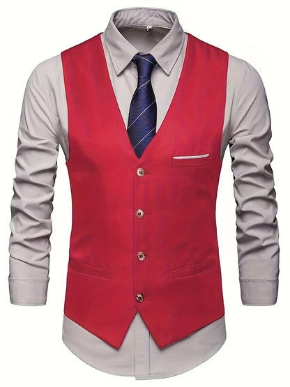 Single Breasted Men's Casual Retro Style V Neck Smart Suit Vest for Dinner Suit Match