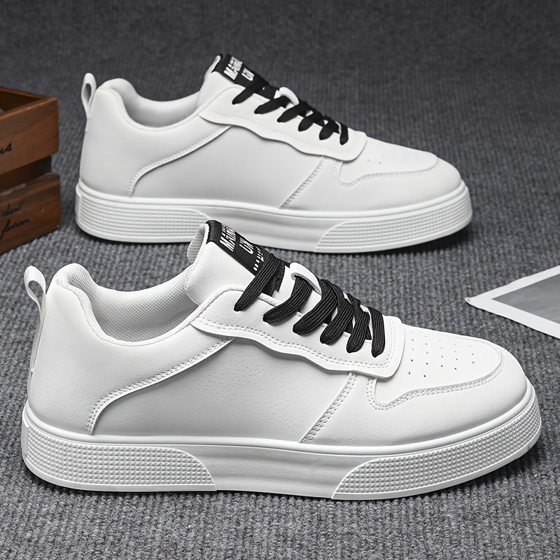 1 Pair of Versatile Men's Sneakers, with Strong Grip, Suitable for Business and Office Use, Comfortable for All Seasons. White and Green Casual Lace-up Low-top Style, Street Fashion Men's Skate Shoes, Soft-soled Durable Tennis Shoes