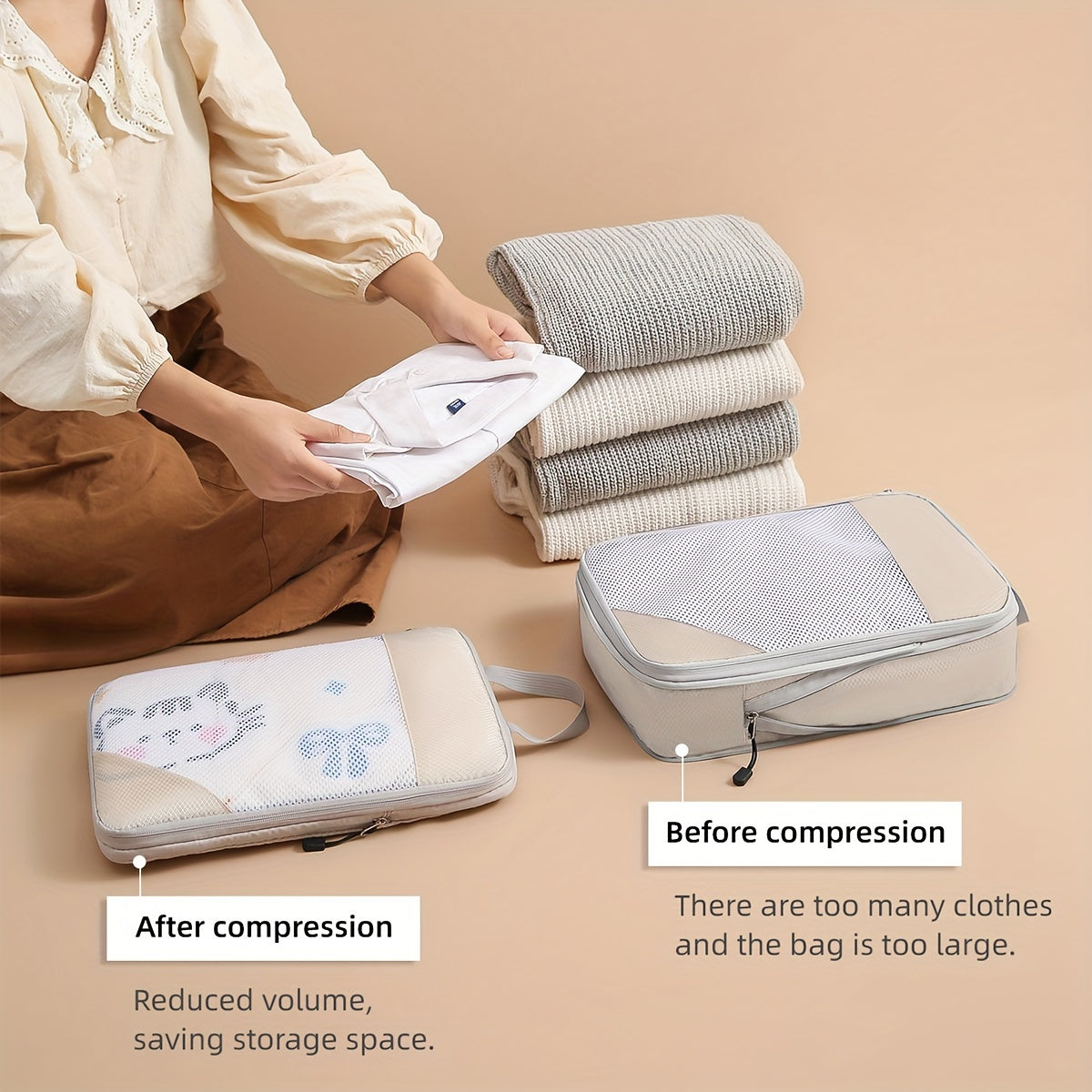 3 Set Travel Compression Packing Cubes - Luggage Organizers for Carry on Suitcases - Travel Essentials