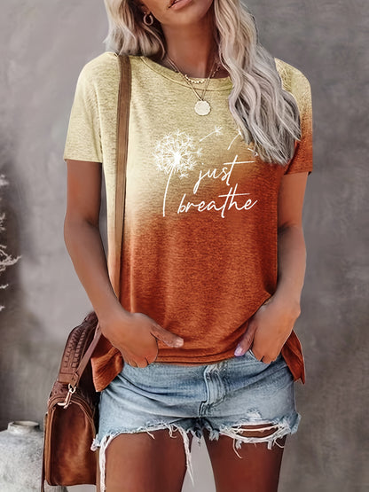 Ombre Dandelion Casual Crew Neck Tee - Easy-Care, Mid-Elasticity & All-Season Comfort