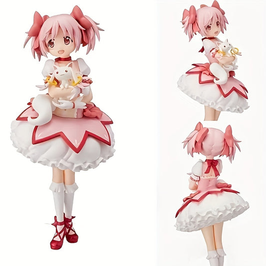 [Anime Girl | Figurine] Pink & Red Anime Girl Figurine with Cat | Hard Rubber Collectible Statue | Ideal for Desk & Car Decoration, Perfect Gift for Anime Fans