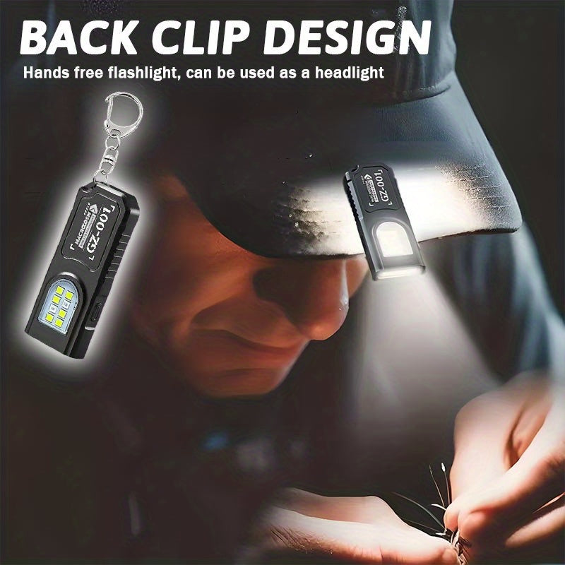 1pc Portable USB Charging Handsfree Flashlight | Mini Keychain Lamp with Bottom Magnetic, Pen Clip Design Headlight, 5 Light Modes, Multi Functional Emergency Lantern, Hanging Tent Light, for Travel, Camping, Fishing