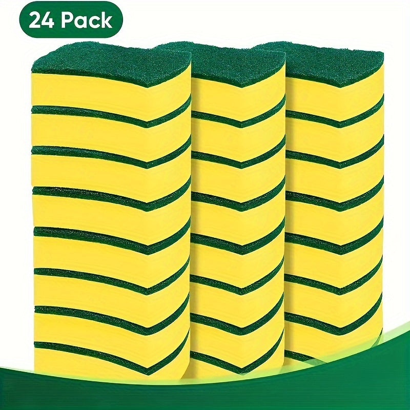 [Super Absorbent] Double-sided Scouring Pad - 12/24pcs, Super Absorbent, Durable Anti-scratch - Household Cleaning, Dishwashing, School Preparation