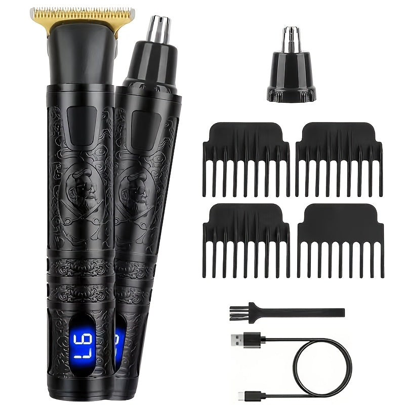 [USB-Rechargeable Grooming Kit] YAIAWISU Men's Cordless Electric Hair Clippers & Beard Trimmer with LCD Screen, USB-Rechargeable Cordless Grooming Kit, T-Blade Trimmer with Guide Comb Suitable for Hair, Shaving, and Scalp Trimming