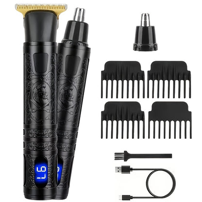 [USB-Rechargeable Grooming Kit] YAIAWISU Men's Cordless Electric Hair Clippers & Beard Trimmer with LCD Screen, USB-Rechargeable Cordless Grooming Kit, T-Blade Trimmer with Guide Comb Suitable for Hair, Shaving, and Scalp Trimming
