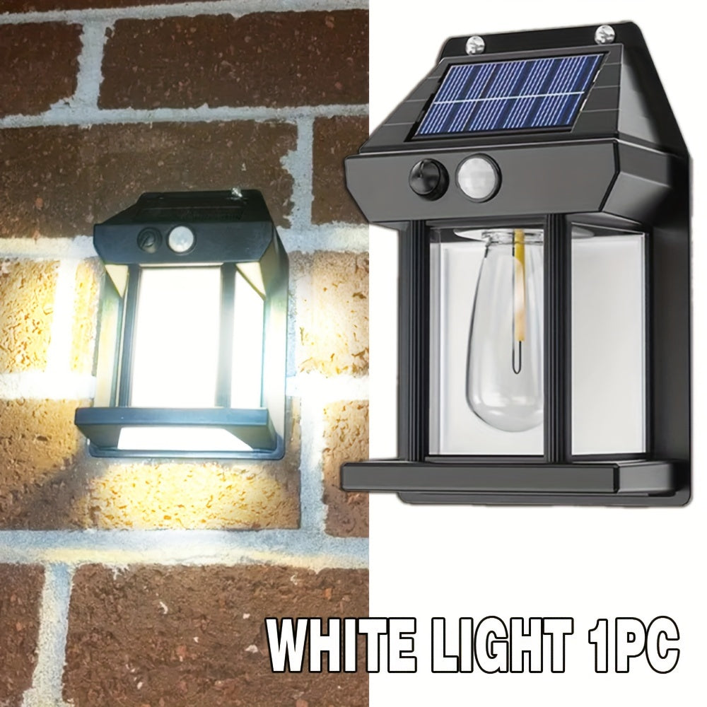 One New Solar Wall Light - Rechargeable with Solar Power, Featuring Motion Detection And Automatic Night Illumination, Three Modes Available, Ideal for Villa Garden Courtyard Decoration, Compact Night Lamp