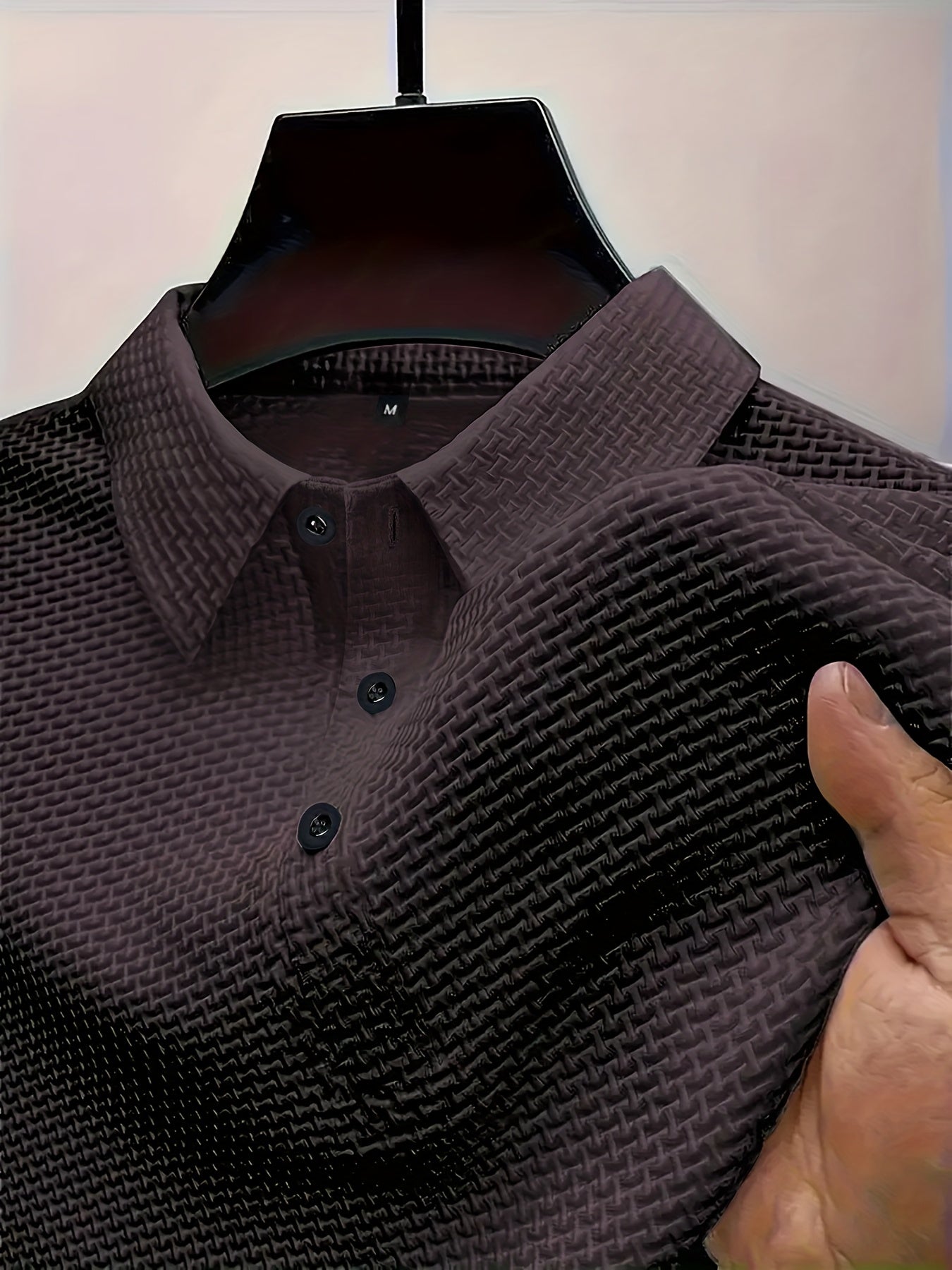 2024 New Ice Slicky Fiber Fabric Jacquard Casual Sports Top, Men's High-End Summer Solid Color Short-Sleeve T-Shirt for Golf, Fishing, Basketball, Camping, Gym Swimming and Beach Shirts with Turn Collar