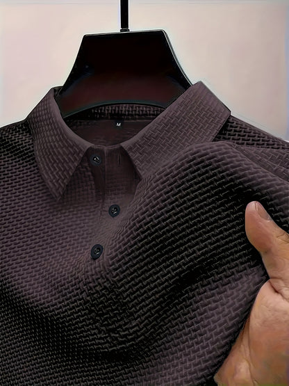 2024 New Ice Slicky Fiber Fabric Jacquard Casual Sports Top, Men's High-End Summer Solid Color Short-Sleeve T-Shirt for Golf, Fishing, Basketball, Camping, Gym Swimming and Beach Shirts with Turn Collar