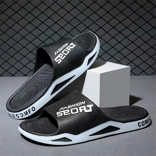 Men'S "SPORT" Graphic Flip-Flops - Non-Slip EVA Material, Comfortable Round Toe Design, Durable All-Season Footwear for Indoor/Outdoor Use, Beach, Hiking & Daily Wear, Casual Style with Blue & White Color Scheme, Beach Footwear | Sporty Flipflops | EVA Sa
