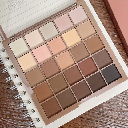 25-Color Eyeshadow Palette Featuring Matte Shades in Gray, Brown, Earthy Tones, And Coffee Chocolate Hues