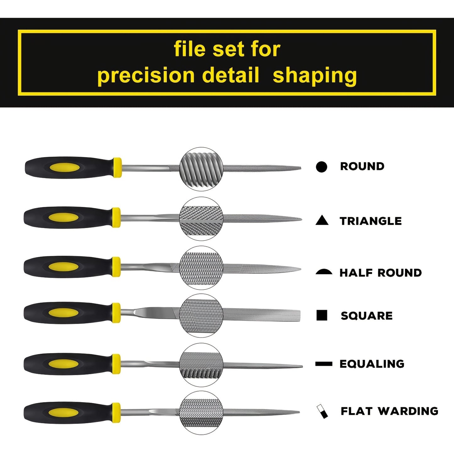 [Needle File Set] Set Of 6, Needle File Kit, High Temperature Quenching File With Rubber Handle, 6 Shapes