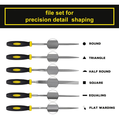 [Needle File Set] Set Of 6, Needle File Kit, High Temperature Quenching File With Rubber Handle, 6 Shapes