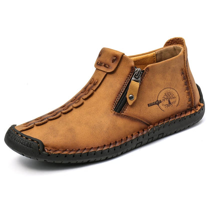 GEAINO Men's PU Boots/Vintage Style, Round Toe/Rubber Sole, Faux Upper and Inner/Zippered Short