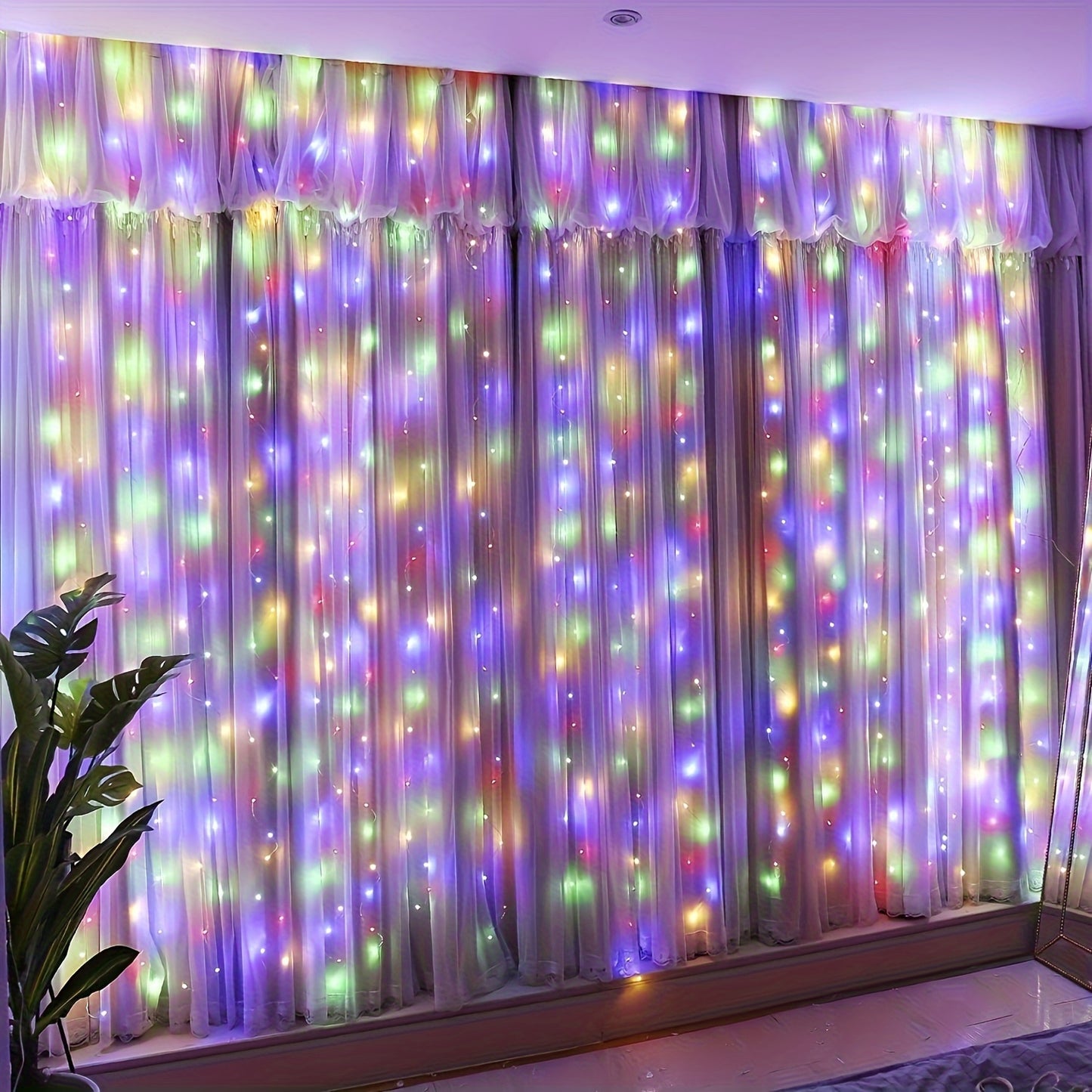 1pack 100/200/300LED Curtain Lights for Bedroom | 3.3/6.5/9.8 X 9.8ft Warm Fairy Lights, 8 Modes with Remote, USB Powered, IP65, Includes Hooks, Copper Wire, Multi-Color Twinkle Lights for Wedding, Christmas, Party