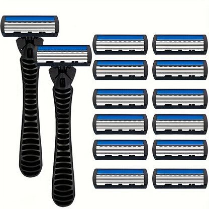 [Manual Razor Set] 6-Layer Manual Razor Set - Men's Grooming Kit with Non-Slip Metal Handle, Multiple Replacement Blades - Ideal for Beard and Mustache Trimming, Durable Shaver Set, Beard Grooming Kit, Sleek Razor Design