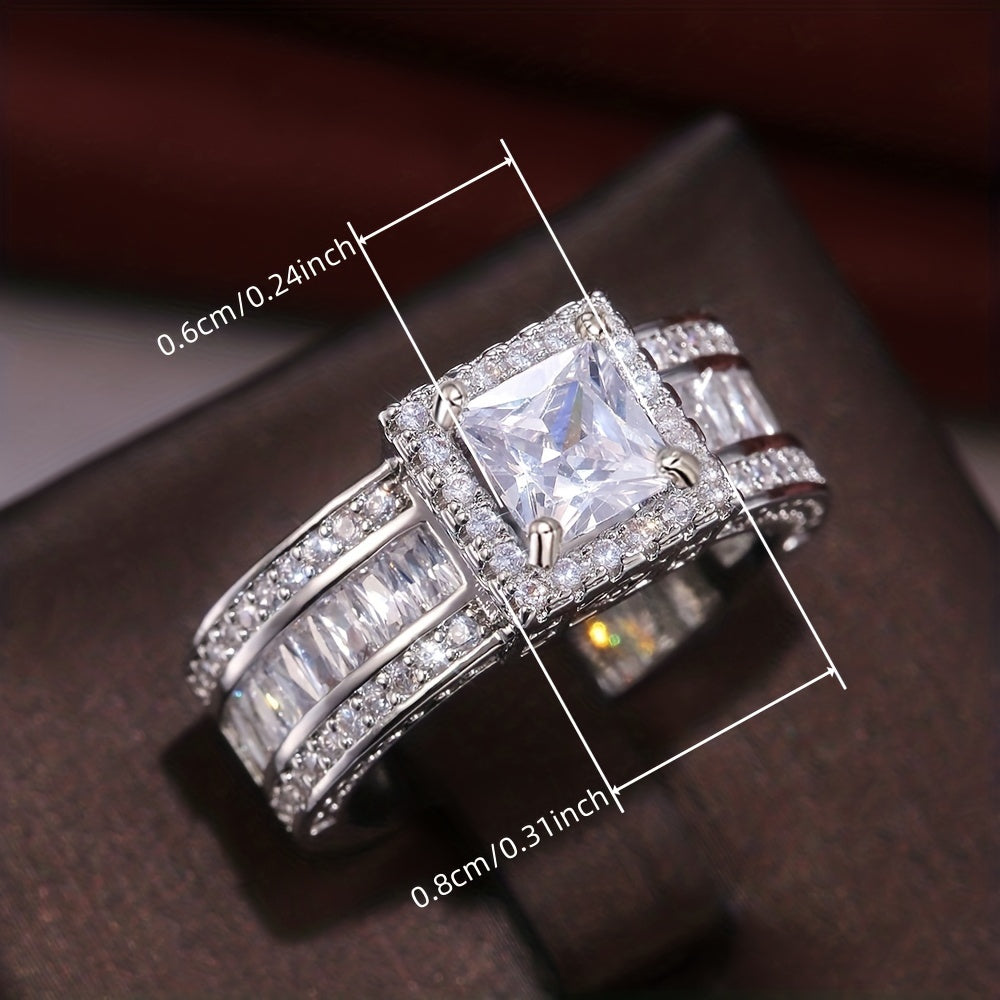 Elegant Square Cut Zirconia Engagement Ring with Sparkling Cubic Zirconia - Versatile for Men & Women, Ideal for Valentine'S Day, Eternity, and Wedding Jewelry, Eternity Ring|Luxurious Setting, Zirconia Ring