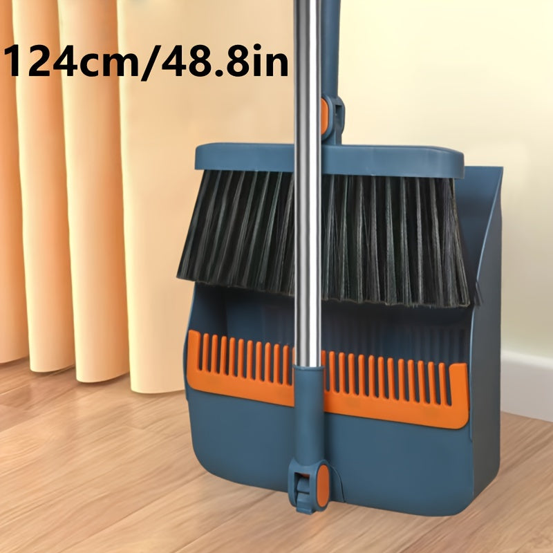 1set, Household Broom And Dustpan Set, Long Handle Floor Cleaning Broom Dustpan Set, Rotatable Broom And Dustpan With Comb Tooth, To Remove Dust And Garbage, For Home, Kitchen, Room, Office, Cleaning Supplies, Cleaning Tool, Back To School Supplies