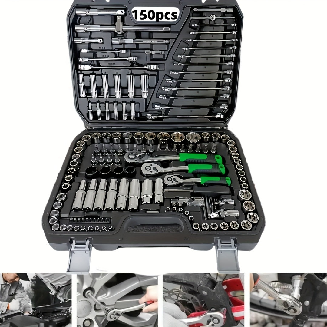 46/150-Pcs Tool Kit, Includes High-Quality, Durable, and Easy-to-Use 1/2”, 1/4”, 3/8” SAE and Metric Sizes, Sockets, Ratchet Torque Wrench, and Multi-Function Screwdriver Set - Suitable for Automotive, Home Repairs, Boat, Garage, and Bicycle Trunk