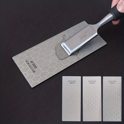 3pcs Diamond Sharpening Stone | Dry and Wet Grinding Whetstone Coarse/Fine Grit, Non-Slip Base Knife Sharpener 200/400/1000 Grit, Metal, RUITOOL Brand