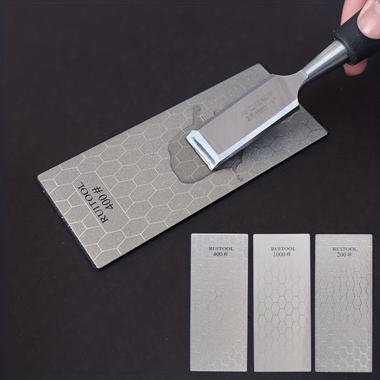 3pcs Diamond Sharpening Stone | Dry and Wet Grinding Whetstone Coarse/Fine Grit, Non-Slip Base Knife Sharpener 200/400/1000 Grit, Metal, RUITOOL Brand