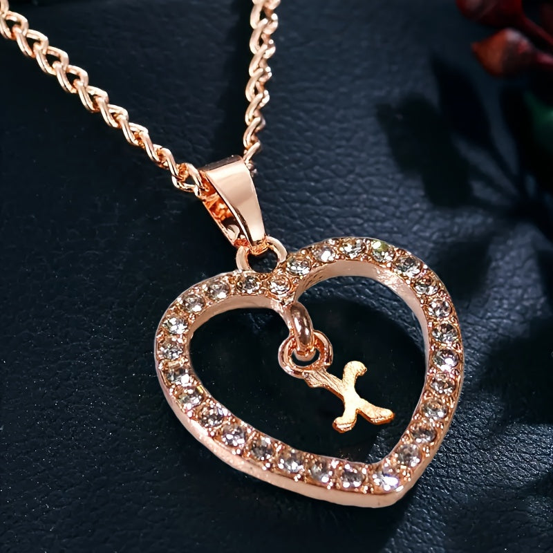Women'S Initial Letter Necklace Featuring a Heart Pendant Made of Synthetic Zirconia with 26 Letters.
