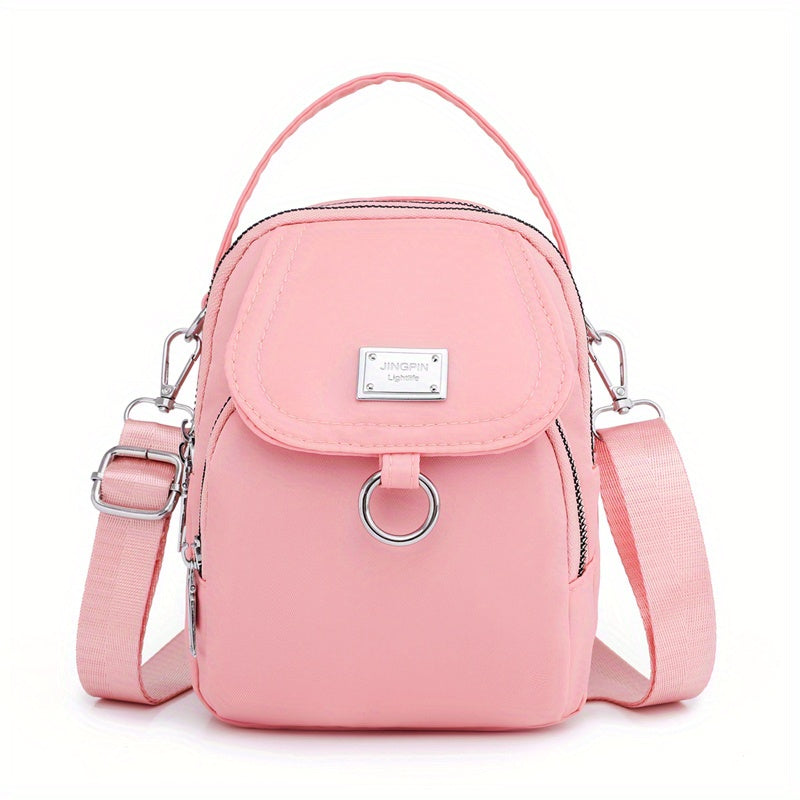 [Mini Crossbody] OGEHUAFEE Women's Light Blue Nylon Shoulder Bag | Casual Mini Crossbody | Nylon | Adjustable Strap, Multi-Layer, External Headphone Hole, Secure Zip Closure | Crossbody | Women | Casual