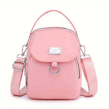 [Mini Crossbody] OGEHUAFEE Women's Light Blue Nylon Shoulder Bag | Casual Mini Crossbody | Nylon | Adjustable Strap, Multi-Layer, External Headphone Hole, Secure Zip Closure | Crossbody | Women | Casual
