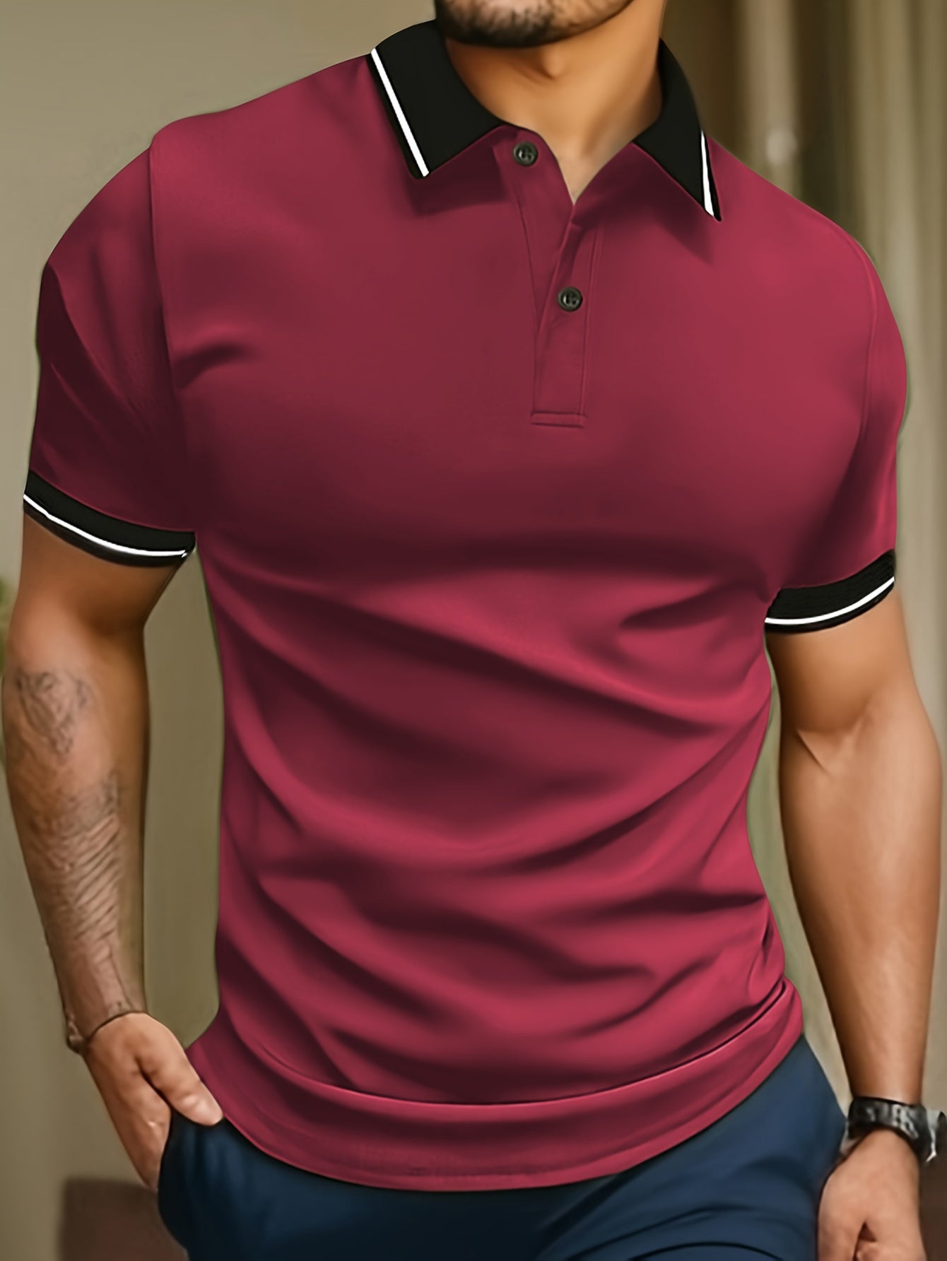 Summer Men's Shirt with Turn- Collar, Solid Color, Short Sleeve, Multi-Color, Casual Sportswear Top
