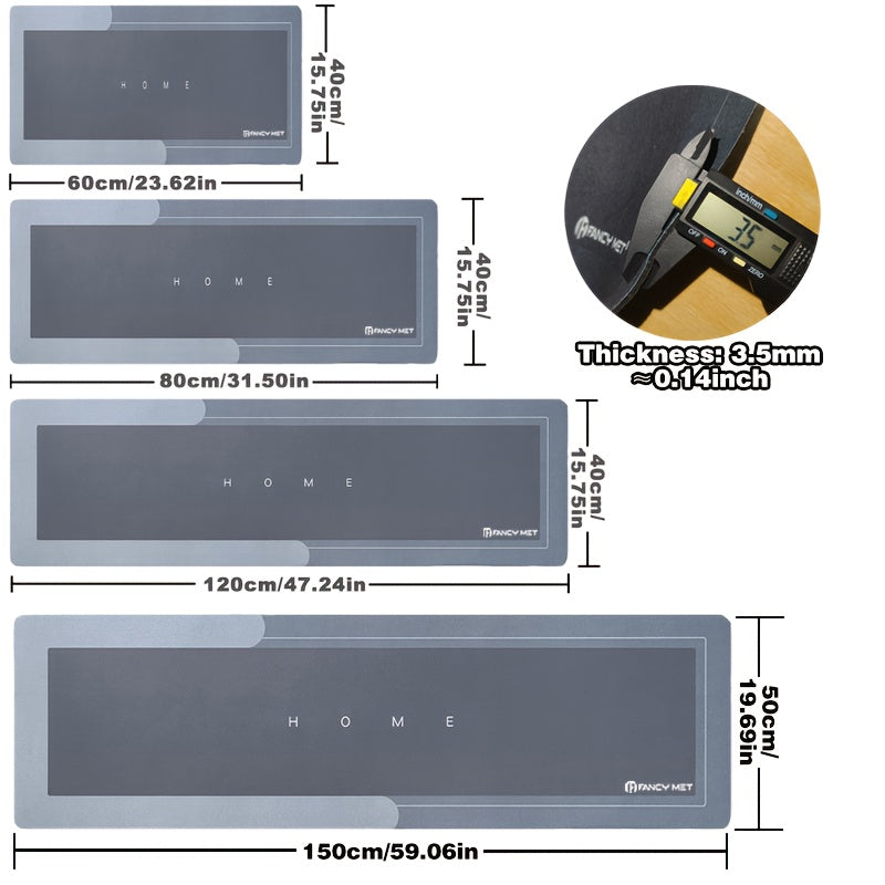 1pc Diatom Mud Kitchen Mat - 3.5mm Thick, 4.41LB/m², with Natural Rubber Base, Super Non-Slip & Scratch-Resistant Surface, Easy to Clean, Comfortable Standing Mat for Kitchens, Bathrooms, Entryways - Multiple Sizes Available, Kitchen Mats for Floor