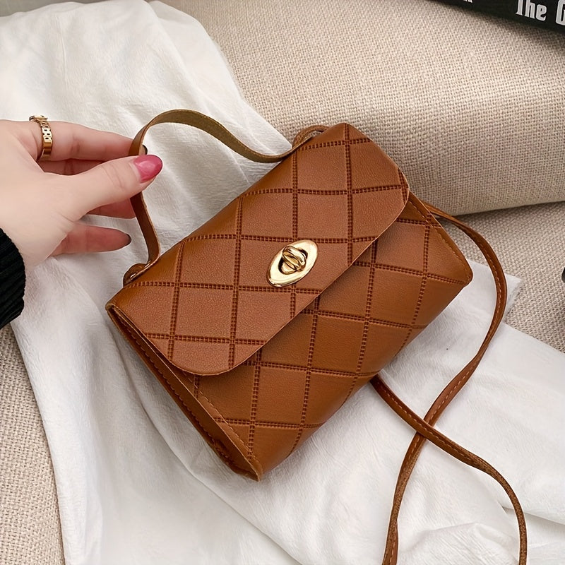 Women'S Stylish Crossbody Bag - a Chic Solid Color Shoulder Bag Featuring a Twist Lock Closure Design, Adjustable Strap with Golden Accents, Available in Patterns, And Comes in Black, Red, Pink, Brown