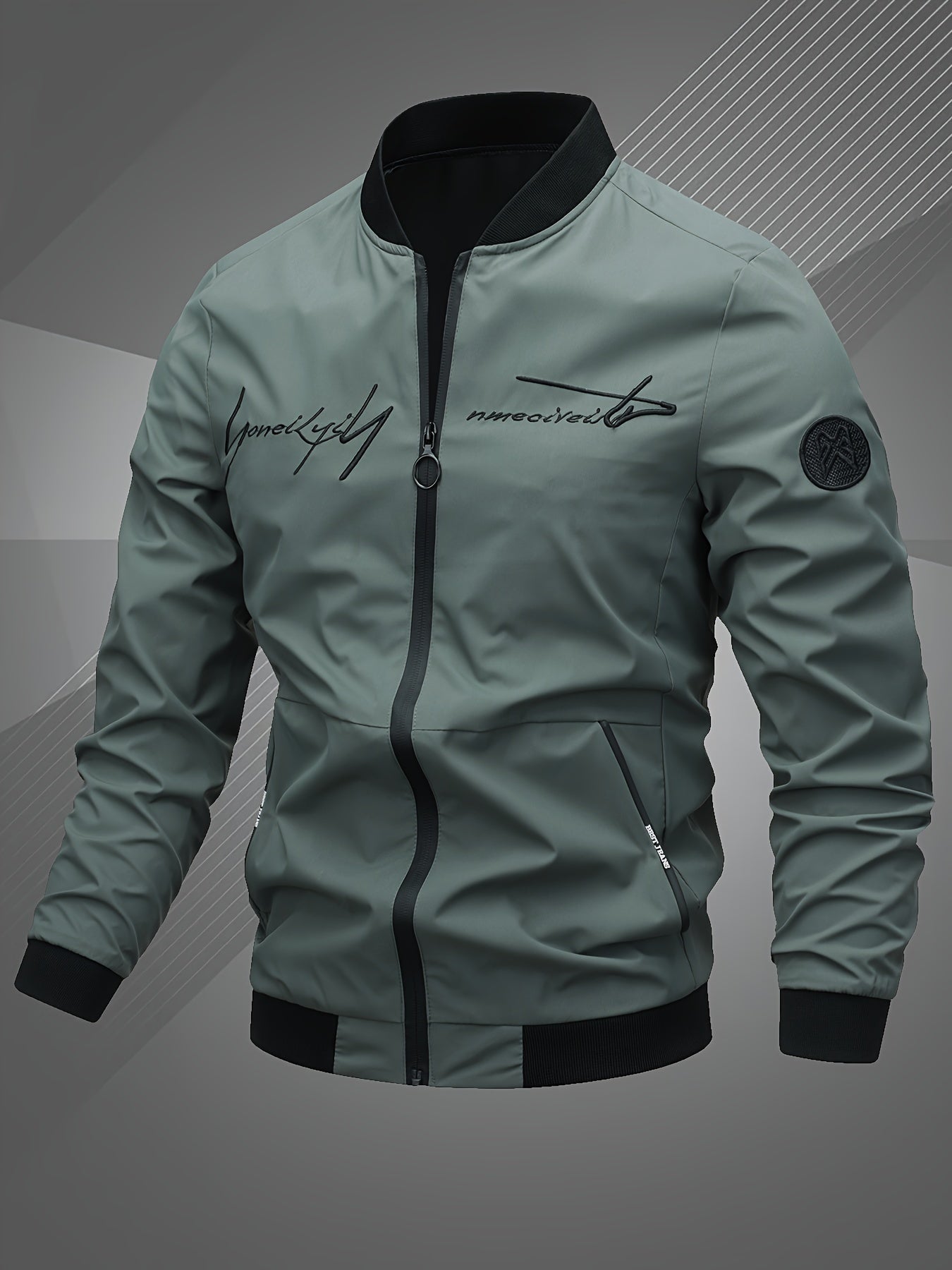 Men'S Letter Embroidered Casual Bomber Jacket, Mens Winter Jackets And Coats, Fridays Items, Mens Gifts Ideas, Gifts for Men, Thermal Wear for Men, Christmas Gifts, Suitable for Everyday Life, Home, Outdoor, Work, And Leisure Settings.