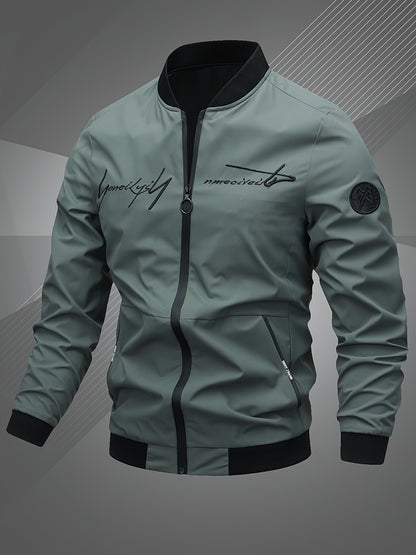 Men'S Letter Embroidered Casual Bomber Jacket, Mens Winter Jackets And Coats, Fridays Items, Mens Gifts Ideas, Gifts for Men, Thermal Wear for Men, Christmas Gifts, Suitable for Everyday Life, Home, Outdoor, Work, And Leisure Settings.