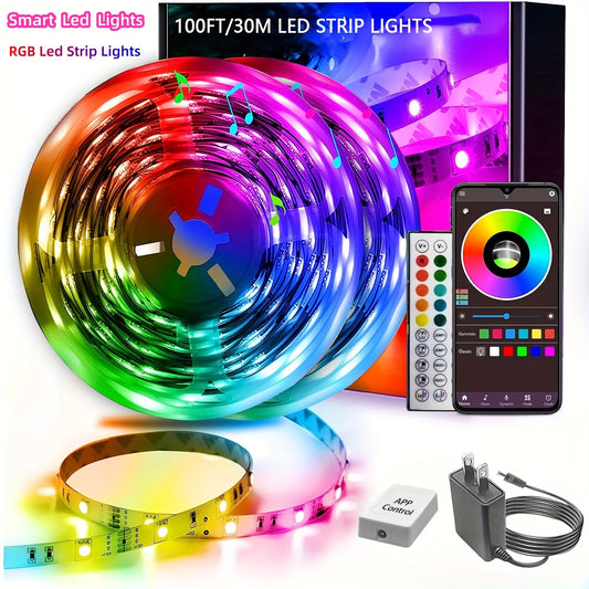 16.4ft/50ft/100ft LED Strip Lights, RGB Color Changing Smart Rope Light Strips with 44-Key Remote and Phone App Control for Bedroom, Living Room, Home, Christmas Party Decoration