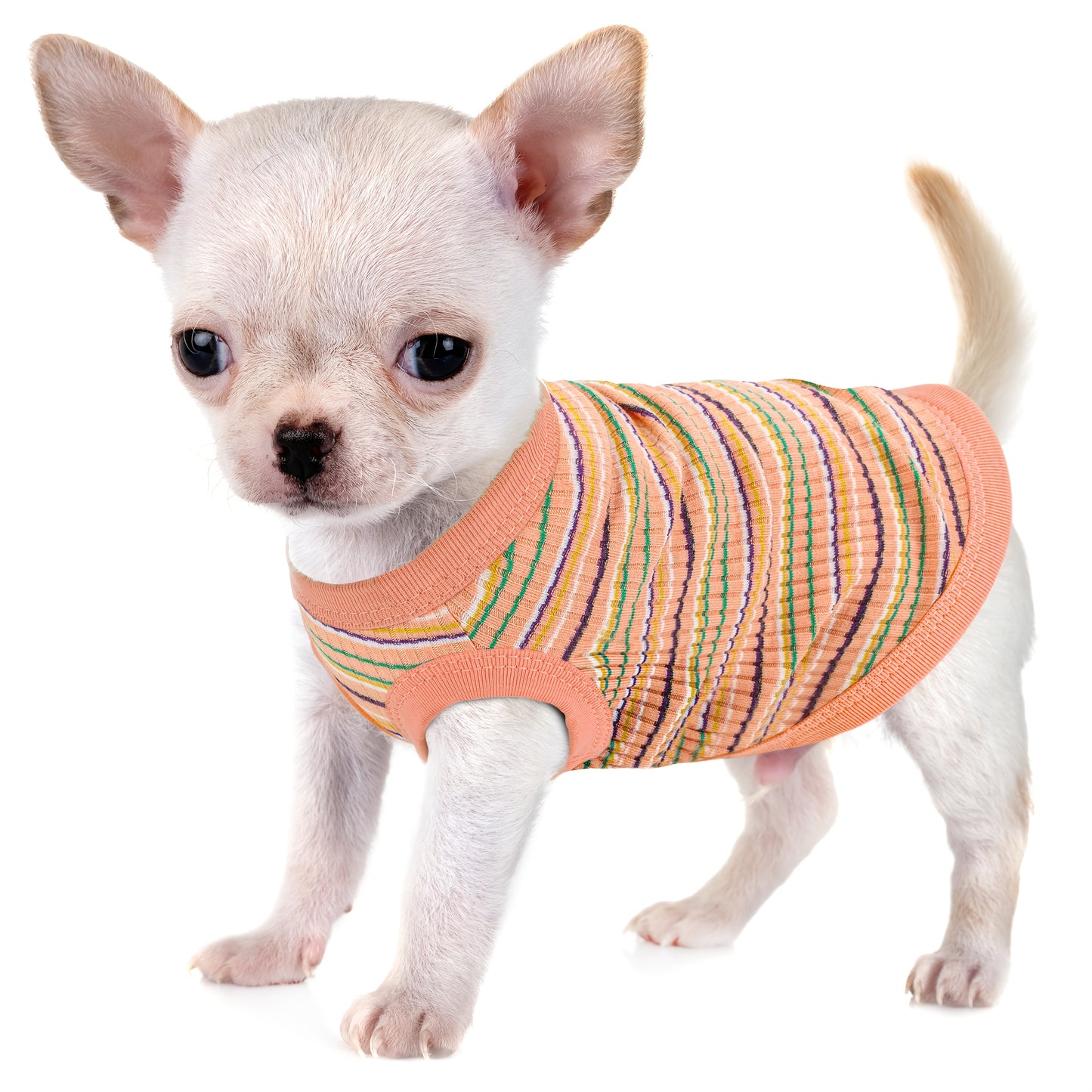 Pink Striped Soft Ribbed Paiaite Dog Vest - Easy Pullover Tank Top for Small to Extra Small Breeds - Hand Wash Only
