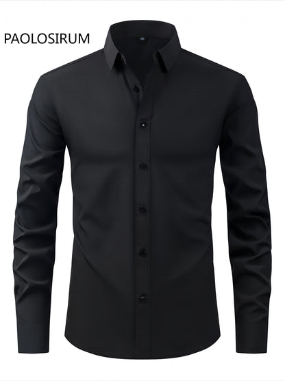 2025 New Men'S Business Slim-Fit Long-Sleeve Shirt, Wrinkle-Free, Elastic, And Made of Cool .