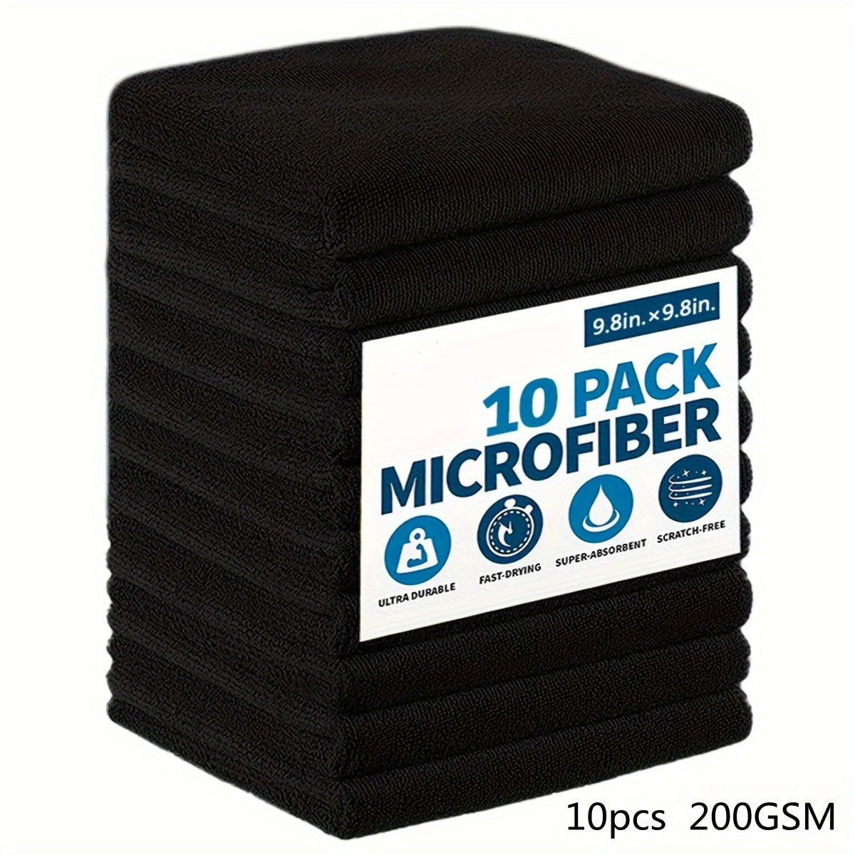 [Super Soft Quick-Drying] Pack of 5/10/20/50/100 Black Car Cleaning Cloths, Super Soft Quick-Drying Absorbent Scouring Pad Set