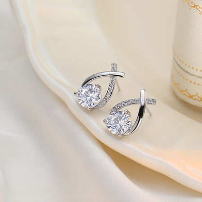 Hot-Selling Women'S Stud Earrings 1 Pair, Exquisite Light Luxury Inlaid Cross Temperament Versatile Earrings