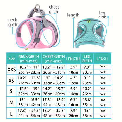 MiTOOE 1pc Soft Breathable Mesh Escape-Proof Adjustable No-Pull Reflective Vest Harness for Small Dogs & Cats - Comfortable Safe Walking Harness with Grid Pattern, Multi-Color Options, Small Breathable Dog Harness