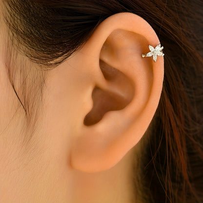 1 Elegant Cute Ear Cuff | Flower Design with Sparkling Synthetic Cubic Zirconia, 14K Golden Plated Copper, Suitable for Daily and Party Occasions, Ideal Valentine'S Day Gift