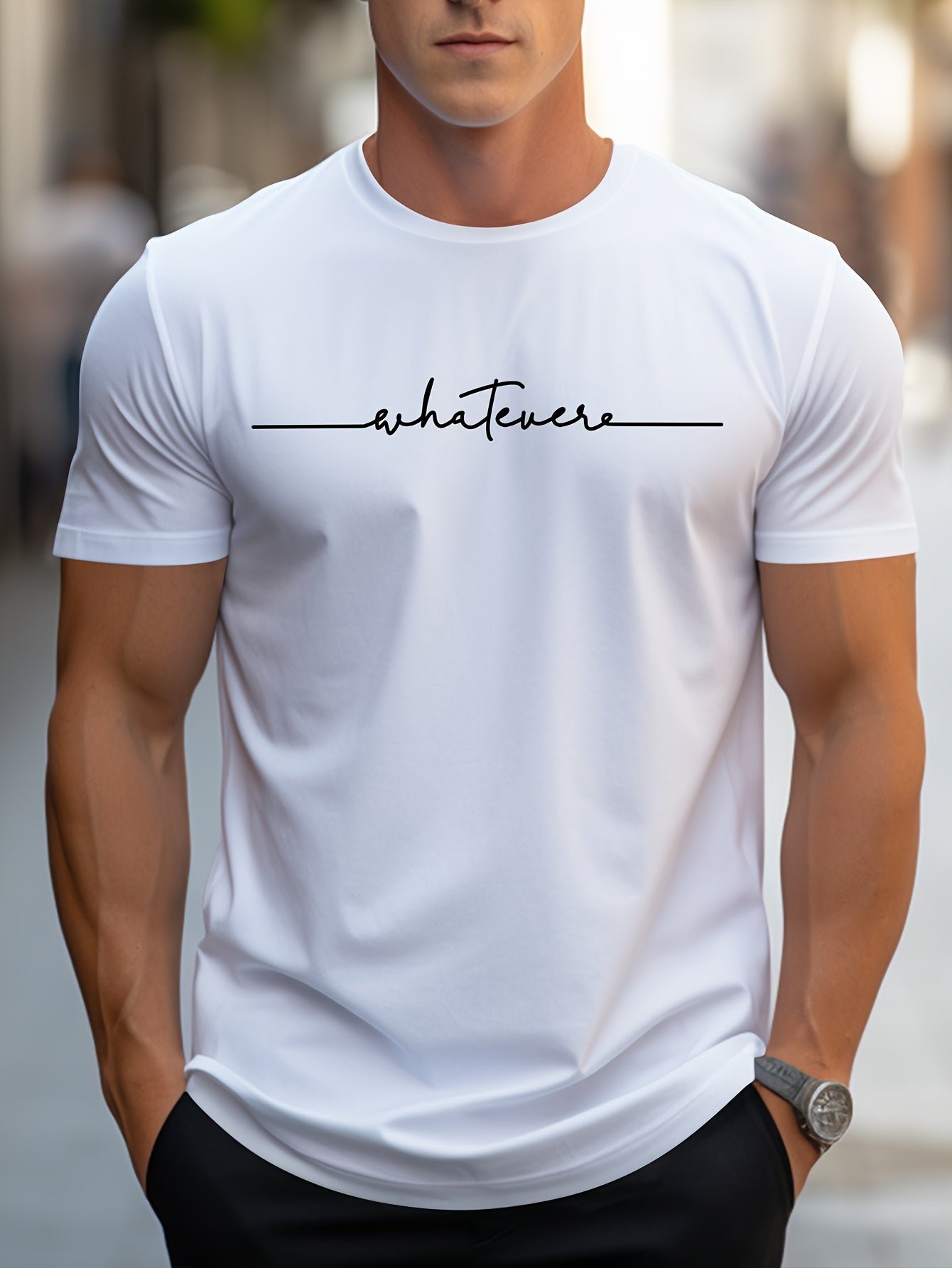 [Minimalist Lettering T-Shirt] Stylish Minimalist Men's English Art Print Crew Neck T-Shirt | Handwritten Alphabet Lettering | Casual Essential Short Sleeve Tee | Low-Key Sophisticated Lazy Style