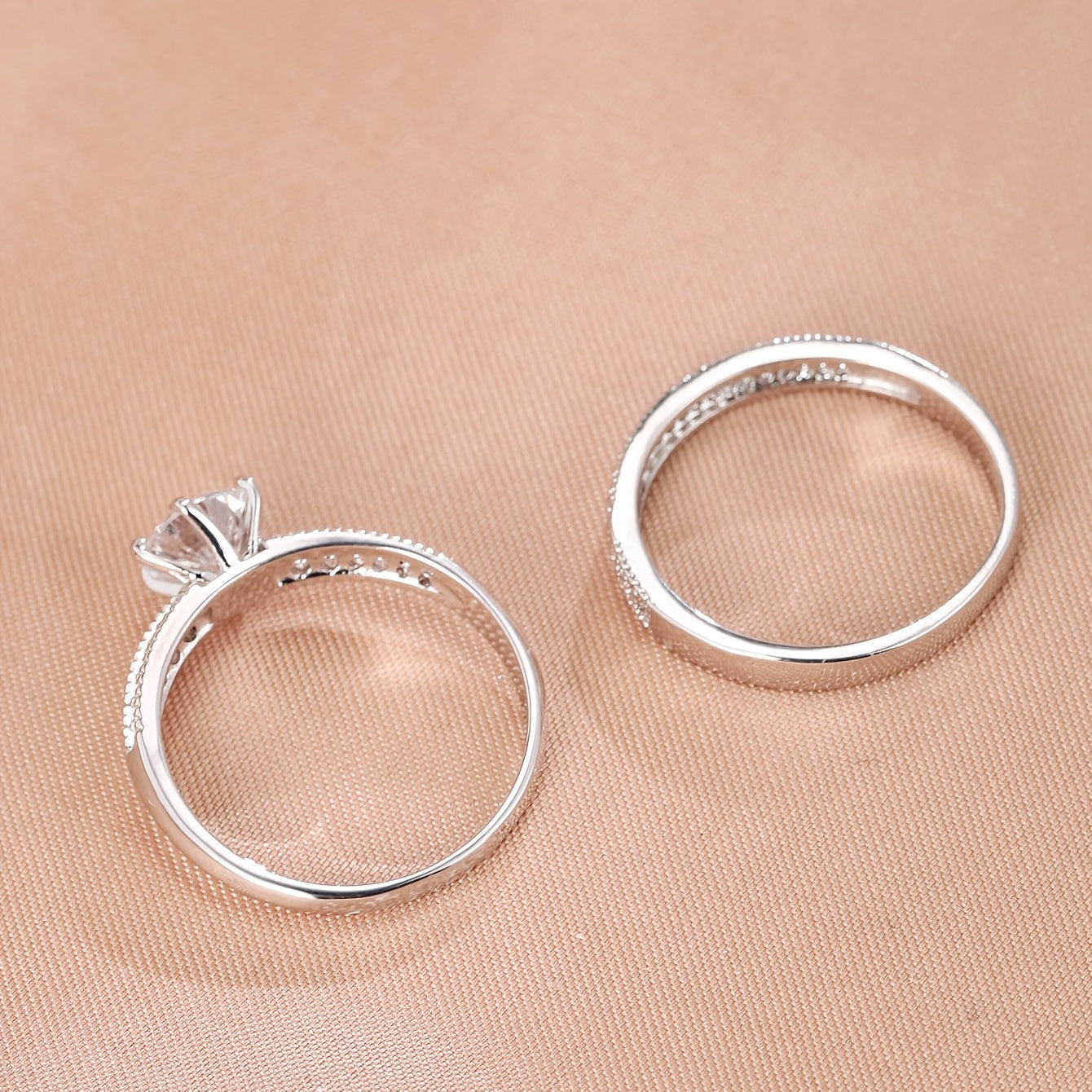 [2pcs Luxury Eternity Ring] 2pcs/Set Luxury 18K Gold Plated Zirconia Eternity Band Ring | Delicate Jewelry For Women Girls Party Wedding Engagement Decor Gift